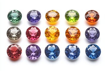Poster - Collection of Colorful Faceted Gemstones on White Background Showcasing Variety and Brilliance for Jewelry Design and Crafting Projects