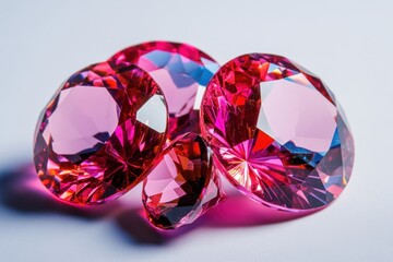 Poster - Radiant collection of pink gemstones sparkling with facets on a clean white background creating a luxurious and precious impression for jewelry design