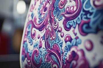 Poster - Detailed abstract background featuring swirls and curves in shades of pink and blue, set against a white backdrop, creating an intricate and colorful design pattern.
