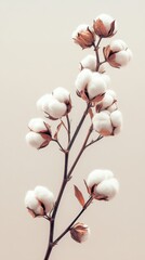 Poster - Elegant cotton branch with fluffy bolls against a soft background creating a calming and natural atmosphere perfect for textile design and botanical themes