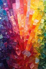 Poster - Vibrant mosaic of colorful glass shards creating a spectrum of light and texture in a modern artistic arrangement