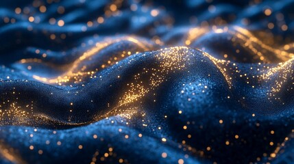 Poster - Abstract blue and gold glittering wavy texture.