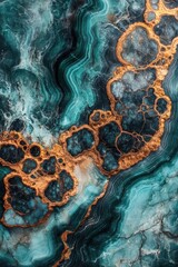 Poster - Captivating teal and gold agate texture with intricate details creating a luxurious and organic aesthetic for design projects and artistic backgrounds