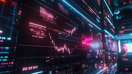 Poster - A neon-glowing concept of financial forecasting and business opportunity analysis.