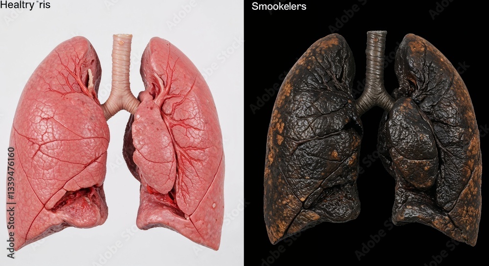 Healthy lungs vs. smoker’s lungs comparison for medical education and ...