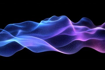 Poster - Abstract blue and purple wave on black background with flowing light particles and smooth gradient for modern digital art and futuristic technology