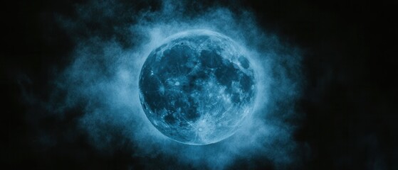 Wall Mural - Ethereal Blue Moon Encircled by Mystical Nebula Dust in Deep Space Celestial Harmony and Cosmic Wonder for Astronomy Enthusiasts and Dreamers