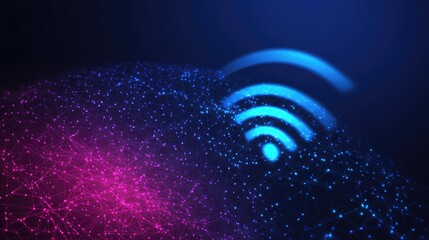 Poster - A wireless networking concept with glowing Wi-Fi signals and cloud connectivity.