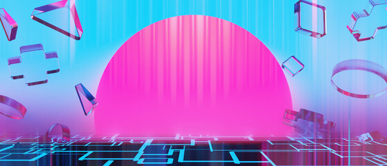 Wall Mural - 3d illustration rendering of y2k 2000s gamer technology futuristic fantasy metaverse cyberpunk sci-f