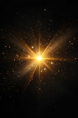 Poster - Ethereal golden burst of light and sparkling particles against a dark backdrop creating a magical celestial atmosphere with radiant glow and cosmic energy