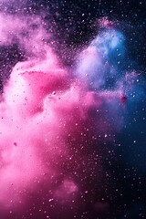 Poster - Abstract explosion of vibrant pink and blue powder against a dark backdrop creating a dynamic and colorful celestial effect