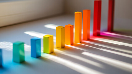 Poster - Colorful gradient blocks create playful shadows on a bright surface for creative display