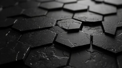 Poster - Abstract dark geometric texture background of hexagonal tiles in a modern style with moody lighting and a shallow depth of field