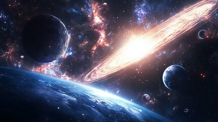 Wall Mural - A breathtaking cosmic scene featuring planets stars and distant galaxies showcasing the beauty of space exploration