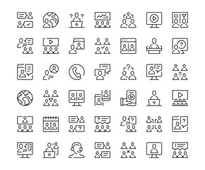 Fototapete - Online conference icons. Outline symbols collection. Premium vector line icons set