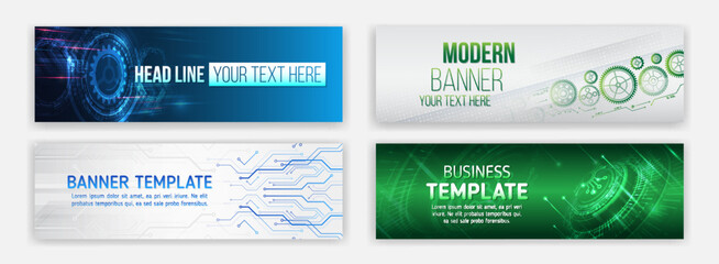 Leinwandbilder - Data protection, internet communication, science, big data, cover design set. Sci-fi vector sample concept. High-tech horizontal banner template. Modern banner design with technology element.