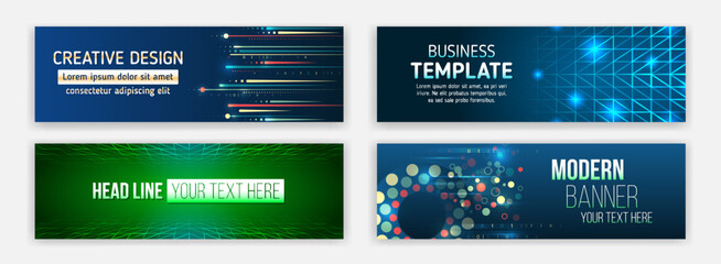 Poster - Sci-fi vector sample concept. High-tech horizontal banner template. Modern banner design with technology element. Data protection, internet communication, science, big data, cover design set.