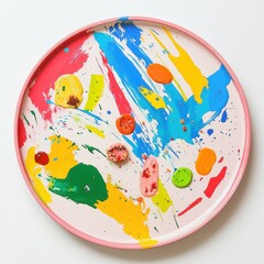 Poster - A circular tray decorated with various colors and artistic paint