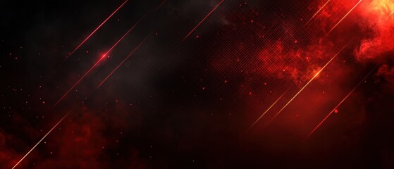 Poster - Dynamic red and black abstract background with geometric grid, glowing lines, and smoke, creating a futuristic and energetic mood ideal for digital design
