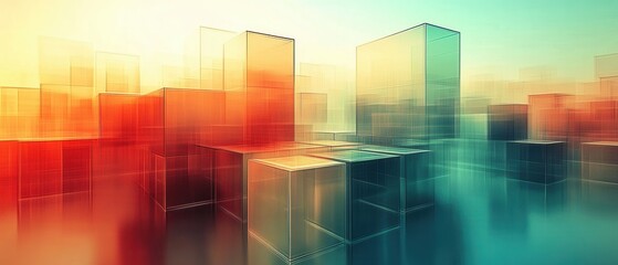 Poster - Abstract Glass Structures in Warm and Cool Tones Reflecting on Surface Creating a Modern Geometric Design