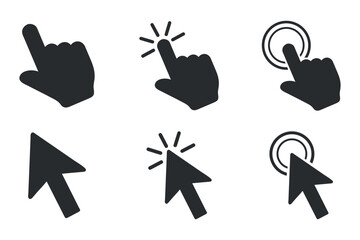 Poster - Set of Hand and Mouse Pointer Icons with Tapping and Clicking Effects, Representing Digital Actions and Website Interaction