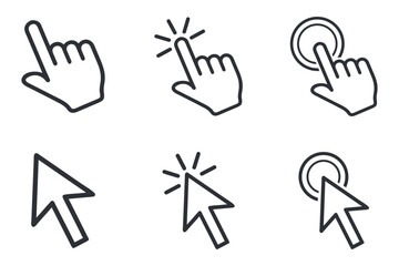 Aufkleber - set of hand and mouse pointer icons with click effects, representing interaction and user input for 
