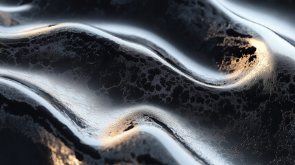 Poster - Fluid Metallics: A mesmerizing abstract composition features dynamic, rippling forms in a palette of shimmering silver and metallic, creating a sense of elegance and movement
