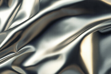 Poster - Metallic fabric waves: Luxurious metallic fabric in flowing folds and curves, reflecting light with a soft, elegant sheen, creating a sense of opulence and modern design.
