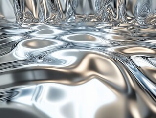 Poster - Abstract Silver Fluid Surface with Metallic Reflections and Dynamic Ripples in a Modern Style