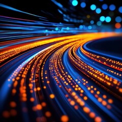 Poster - Dynamic blue and orange light streaks creating a sense of speed and connectivity for modern technology