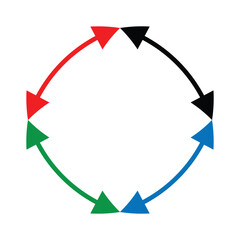 Poster - Set of double headed curve red and black arrows. Dual sided curved arrow icon . Black red green blue curve long arrows set. Double reverse arrows. Replaceable vector design.