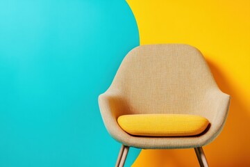 Poster - Vibrant Mid-Century Modern Lounge Chair Scandinavian-Inspired Ergonomic Design in Color-Block Minimalist Interior for Contemporary Living Spaces