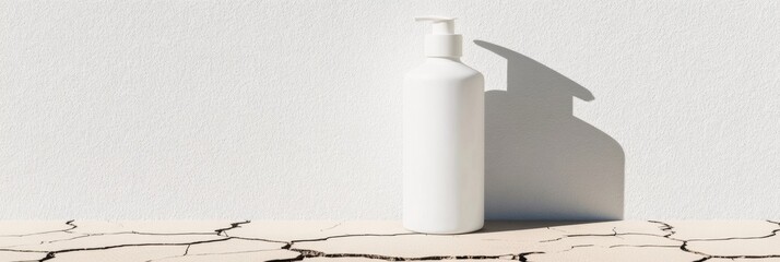 Aufkleber - Climate Crisis Skincare Mockup Minimalist White Sunscreen Bottle on Parched Earth - Eco-Conscious Wellness Design for Sustainable Climate Adaptation Branding