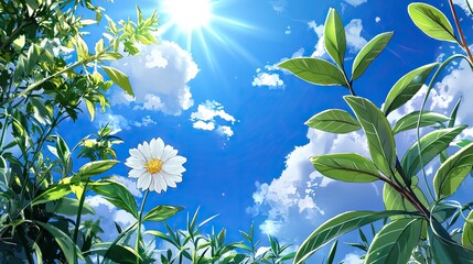 Wall Mural - a vibrant blue sky with delicate clouds and radiant sunlight, evoking a sense of serenity.