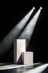 Poster - Minimalist Achievement Visualization Dynamic Geometric Podium in Dramatic Monochrome Lighting - High-Performance Branding and Conceptual Success Narrative