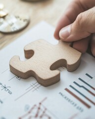 Aufkleber - Minimalist Business Strategy Visualization Wooden Jigsaw Partnership Metaphor for Collaborative Innovation and Strategic Problem-Solving in Modern Entrepreneurship