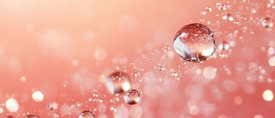 Poster - Macro Water Droplets Suspended in Air on a Soft Pink Background Creating a Calming and Serene Visual Experience with Bokeh Effects