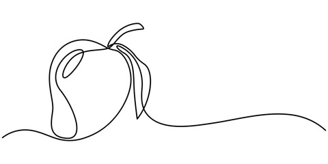 Poster - Mango vector illustration. One line drawing art color illustration with lettering organic mango, Ripe Mango drawn with one line. Tropical fruit in a minimalist modern style. Sweet delicious exotic.