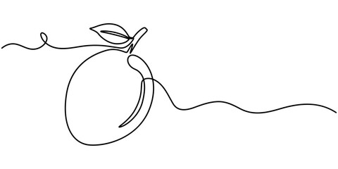 Poster - Mango vector illustration. One line drawing art color illustration with lettering organic mango, Ripe Mango drawn with one line. Tropical fruit in a minimalist modern style. Sweet delicious exotic.