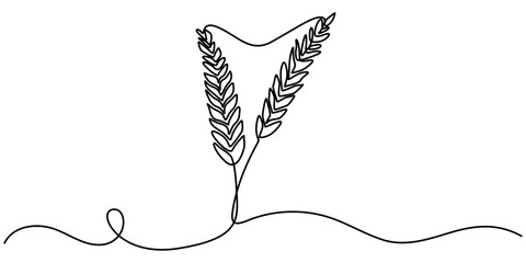 Poster - Ears of  wheat  one continuous line drawing .Fall harvest line art. Vector  one line of spikelet. Thanksgiving symbol, One continuous line drawing of ears of wheat or rice. Organic healthy agriculture