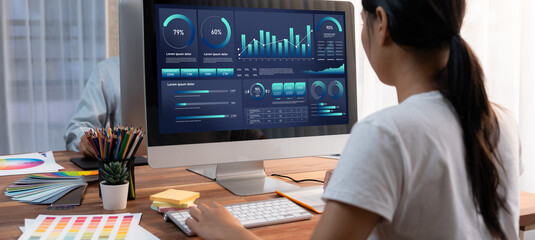 Leinwandbilder - Business data dashboard provide business intelligence analytic for marketing strategy planning brisk with big data set to analyze customer demands and foreseeing business future