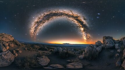 Wall Mural - A panoramic night sky featuring the Milky Way galaxy sparkling with stars against a cosmic expanse