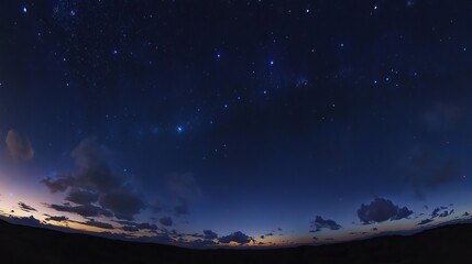 Wall Mural - A starry night sky with drifting clouds set against a cosmic backdrop of nebulae and galaxies in a panoramic view