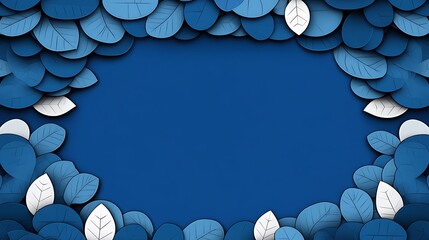Poster - Elegant blue leaves frame design for nature-themed banners or invitation card,  decorative seasonal backgrounds for celebrations
