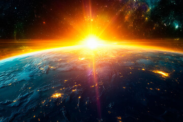 Wall Mural - Sunrise Over Earth from Space..