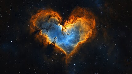 Wall Mural - A striking heartshaped nebula glowing in shades of orange and blue set against the vast night sky