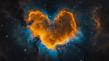 Wall Mural - A striking heartshaped nebula glowing in shades of orange and blue set against the vast night sky