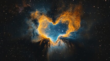 Wall Mural - A striking heartshaped nebula glowing in shades of orange and blue set against the vast night sky