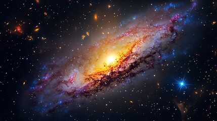 Wall Mural - A surreal multicolored galaxy scene where a nebula glows in rainbow hues against a starry night sky
