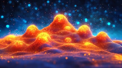 Poster - Luminous mounds cascade under a starlit expanse, illuminating a dreamy cosmos landscape